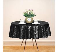JYFLZQ Black Sequin Tablecloth - 50'' Small Round Sparkly Glitter Metallic Table Cloths Table Cover Overly for Halloween, Retirement, Birthday Party, and Graduation Decorations