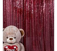 JYFLZQ Burgundy Sequin Backdrop Curtain 8FTx8FT 1Panel Sparkly Glitter Photography Background Drapes for Birthday Wedding Prom Party Decoration