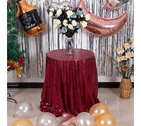 JYFLZQ Burgundy Sequin Tablecloth 90" Round Sparkly Drape Table Cloths Table Cover Overlay for Wedding Birthday Party Baby Bridal Shower
