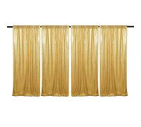 JYFLZQ Gold Sequin Backdrop Curtains 2ft x 8ft 4 Panel Glitter Photo Booth Backdrops Sparkly Photography Background Drapes for Parties Wedding Bridal Showers
