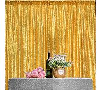 JYFLZQ Gold Sequin Backdrop Curtains 7ft x 7ft 1 Panel Glitter Photo Booth Backdrops Sparkly Photography Background Drapes for Parties Wedding Bridal Showers