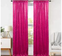 JYFLZQ Hot Pink Sequin Backdrop Curtain 2x8ft 2 Panel Fuchsia Glitter Photo Booth Photography Backdrop Background for Parties Shimmer Wall Backdrop Wedding Backdrop Decorations