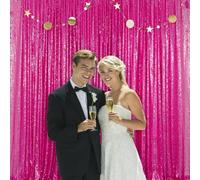 JYFLZQ Hot Pink Sequin Backdrop Curtain 8x8ft(WxH) 1 Panel Fuchsia Glitter Photo Booth Photography Backdrop Background Shimmer Wall Backdrop Barbie Party Decorations