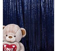 JYFLZQ Navy Blue Sequin Backdrop Curtain 8FTx8FT 1Panel Sparkly Photography Background Drapes Glitter Photo Booth Backdrops for Birthday Wedding Party