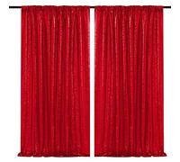 JYFLZQ Red Sequin Backdrop Curtains 2ft x 8ft 2 Panels Glitter Photo Booth Backdrops Sparkly Photography Background Drapes for Parties Wedding Bridal Showers