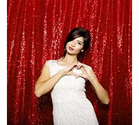 JYFLZQ Red Sequin Backdrop Curtains 8ft x 8ft 1 Panel Glitter Photo Booth Backdrops Sparkly Photography Background Drapes for Parties Wedding Bridal Showers