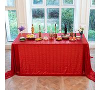 JYFLZQ Red Sequin Tablecloth 60 inch x 102 inch Rectangle Sparkly Table Cloths Drapes Table Cover Overlay for Wedding Birthday Parties Bridal Shower