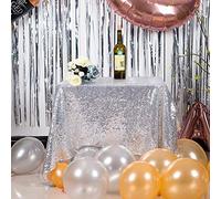 JYFLZQ Sequin Table Cloth Cover Overlay Tablecloth for Wedding Birthday Party Baby Shower (50" X 50", Silver)