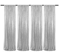 JYFLZQ Silver Sequin Backdrop Curtains 2ft x 8ft 4 Panel Glitter Photo Booth Backdrops Sparkly Photography Background Drapes for Parties Wedding Bridal Showers