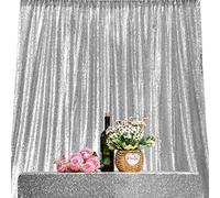 JYFLZQ Silver Sequin Backdrop Curtains 8ft x 8ft 1 Panel Glitter Photo Booth Backdrops Sparkly Photography Background Drapes for Parties Wedding Bridal Showers
