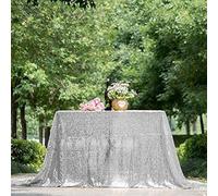 JYFLZQ Silver Sequin Tablecloth 90" x 90" Square Sparkly Drape Table Cloths Table Cover Overlay for Wedding Birthday Party Baby Bridal Shower