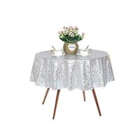 JYFLZQ Silver Sequin Tablecloth, Glitter Party Table Cover 50 Inch Round | Small Sparkly Table Cloths Overlay for Birthday, Baby Shower, Special Events, Cake and Dessert Table Decorations