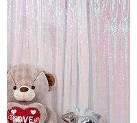 JYFLZQ White Iridescent Sequin Backdrop Curtains 7ft x 7ft 1 Panel Glitter Photo Booth Backdrops Sparkly Photography Background Drapes for Parties Wedding Bridal Showers