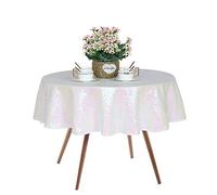 JYFLZQ White Iridescent Sequin Tablecloth 50" Round Small Sparkly Drape Table Cloths Table Cover for Wedding Birthday Party Baby Bridal Shower
