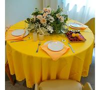 JYFLZQ Yellow Round Tablecloth 120 Inch for 6 Foot Tables Machine Washable Stain Resistant Polyester Fabric Table Cloth Table Cover for Parties Banquet Wedding(Equipped with 8 Napkin Cloth)