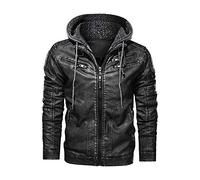 JYG Men's Faux Leather Jacket Stand Collar Motorcycle Bomber Jackets with Removable Hood, Black-2002, M