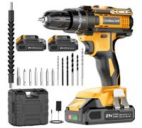 JYGMPRO Cordless Combi Drill 21V, 42 Nm, 2 x 2.0Ah Batteries, 25+3 Settings | 3-in-1 combi drill with 42 Nm torque, 25+3 settings, 2 speeds, LED light, 10mm chuck and 19-piece accessory set