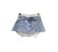 JYHBHMZG Trendy Contrast Color Patchwork Denim Skirt for Women,Hem Burrs,High Waist Loose Wrap Hip,Spring Light Blue XS