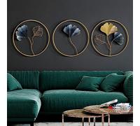 JYHCD 3D Ginkgo Leaf Wall Sculptures Decor, Blue And Gold Metal Leaf Wall Art Decor, 3 Pcs Metal Wall Decor for Living Room,Bedroom,Bathroom,Office,Home Decor
