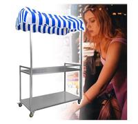 JYHHCYS Foldable Street Food Vendor Cart, Mobile Metal Vendor Kiosk Stall Street Snack Cart On Wheels, Commercial Outdoor Folding Snack Cart for Street, Events(Blue,60x120cm/23.6x47.2in)