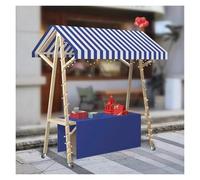JYHHCYS Outdoor Vendor Cart with Canopy, Movable Stall Display Stand Wood Food Cart on Wheels, Lightweight Market Stall Display Stand for Sale Hot Dog/Ice Cream/Food(Blue,W 120cm(47.2"))