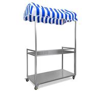 JYHHCYS Portable Mobile Dining Cart foldable, Mobile Food Display Stand with Sunshade Canopy, Vendor's Stall On Wheels for Street/Farmers Market/Craft Shows(Blue,120cm/47.2in)
