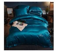 JYHHGDS Comforter Set Queen 4pcs Bedding Duvet Cover Sets Satin Silk Feel Bedding Set Single Double Bed Duvet Cover Solid Color Soft Complete Bedding(Blue,200 * 230cm)