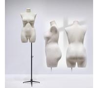 JYHHGDS Plus Size Adjustable Female Dress Form Mannequin with Stand - Half Body Torso for Retail Display, Height Adjustable Silver Mannequin, Ideal for Tailoring & Fashion Show, Black-Stand C