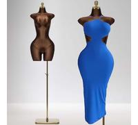 JYHHGDS Plus Size Sexy Female Mannequin with Large Butt, Half Body Dress Form Torso, Beige Sewing Mannequin with Gold Metal Stand for Fashion Display and Tailoring, Brown-One Size