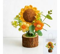 JYHi Handmade Knitted Sunflower Potted Plant - Boho Home Decor for Desk Office Car Dashboard Cute Crochet Sunflower Artificial Flower Decor Inspirational Gift for Women Mom Wife Sister Teacher