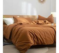 JYhoney Caramel Pumpkin Duvet Cover Set Queen Size 3pcs Burnt Orange Duvet Covers Modern Minimalist Style Rust Solid Color Bedding Set Soft Microfiber Double Bed Comforter Covers with Zipper Closure