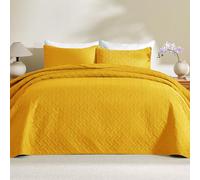 JYHOPE Queen Quilt Set Mustard Yellow Lightweight Bedspread Bedding 3-Piece Microfabric Quilts with Pillow Shams Summer Cooling Comforter Alternative Gift Wrapped