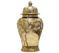 JYHUHGRG Decorative Jar Gold Ginger Jar With Lid Classical Ceramic Vase Decorative Porcelain Flowerpot Jars Temple Storage Jar (A 18 * 35cm)