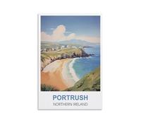 JYICUNCHO Portrush Northern Ireland Vintage Travel Poster 24x36inch(60x90cm) Canvas Prints Wall Art Paintings Pictures
