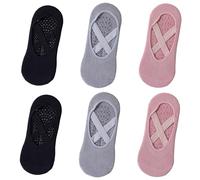 Jyinelx 3 Pairs of Pilates Socks Non Slip Women, Pilates Grip Socks,Yoga Sock with Silicone Anti-Slip Strips,for Yoga,Pilate, Ballet and Fitness Training (Gray, Pink, Black)