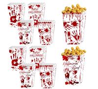 Jyinelx 8PCS Set Halloween Popcorn Boxes, Popcorn Boxes with Unique Blood Handprint Elements, Popcorn Box Is a Party Snack Box, Adding a Different Atmosphere to the Halloween Party