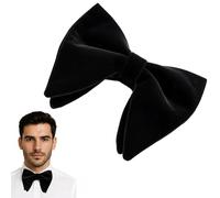 Jyinelx Mens Black Velvet Bow Tie, Oversized Solid Color Pre-tied Bow Tie Adjustable Formal Tuxedo Butterfly Big Bowtie for Birthday Groom Wedding Party Formal