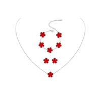 JYIXXZX Four-Leaf Clover Jewellery Set for Women Silver Stainless Steel Double-sided Four-Leaf Clover Pendant Necklace Stud Earrings Bracelet Adjustable Lucky Clover Jewelry Set Gift for Birthday (H)