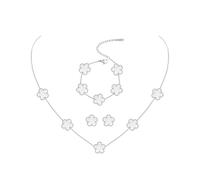 JYIXXZX Four-Leaf Clover Jewellery Set for Women Silver Stainless Steel Double-sided Four-Leaf Clover Pendant Necklace Stud Earrings Bracelet Adjustable Lucky Clover Jewelry Set Gift for Birthday (C)