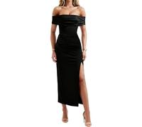 JYIXXZX Womens Off Shoulder Maxi Dress Sexy Sleeveless Bodycon Evening Party Dress Ruched Elegant Long Dresses Slim Fit High Slit Prom Dresses for Cocktail Dinner Ball Wedding Guest Black
