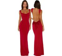 JYIXXZX Women's Summer Maxi Dress Sexy Backless Sleeveless Long Dresses Elegant Bowknot Cowl Neck Bodycon Party Dress Club Cocktail Prom Evening Dresses Red