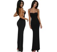 JYIXXZX Women's Summer Maxi Dress Sexy Spaghetti Strap Backless Long Dress Bodycon Square Neck Evening Dresses Sleeveless Low Cut Cami Dresses for Club Cocktail Party Prom Wedding(L) Black