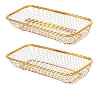 JYJFGSFA 2-Pack Gold Flatware Organizer - Sturdy Mesh Design, Dishwasher-Safe & Easy-Clean Utensil Holder, Silverware Container Drawer Storage
