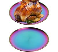 JYJFGSFA 2-Pieces Rainbow Plates Dessert Plate Set, 11.8Inch Stainless Steel Metal Colorful Dish Dinnerware Set for Camping Party, Reusable and Dishwasher Safe