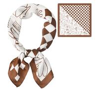JYJLLM 1 pieces Four leaf clover silk scarf for women uk,Large Square Satin Headscarves Hair Scarves,Silk Accessories Classic Patterned Squares Beach Bandanas for Women (Beach Chess Grid)
