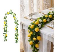JYJLLM 11PCS Artificial Lemon Garland 200cm with 48 Mixed Decor Fruits Flowers Leaves, Faux Hanging Vine with 10 Cable Ties for Wedding Home Decor