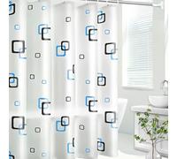 JYJLLM 180x200cm bathroom premium white & clear shower curtain, extra long for spacious elegance, featuring durable hooks for secure placement, perfect for any bathroom decor (Blue Grid)