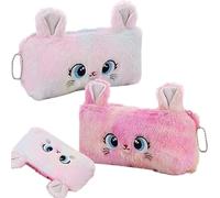 JYJLLM 2 Pack Plush Pencil Cases for Girls - Cute Rainbow & Pink Cat Pattern, Ultra-Soft Squishy Pencil Pouches with Cuddly Texture, School Supplies Gift Set (Kindergarten to College)