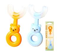 JYJLLM 2 Pieces Kids U-Shaped Toothbrush, Food Grade Soft Silicone Brush Head, 360° Whole Mouth Manual Training Tooth Brush for Toddlers and Children 2-6 Years Old,Happy Smiles! (Blue and Orange)