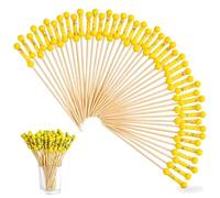 JYJLLM 210PCS Yellow Cocktail Picks 12cm, Eco Friendly Wooden Appetizer Skewers for Fruit Canapés Wedding Buffet Party Supplies